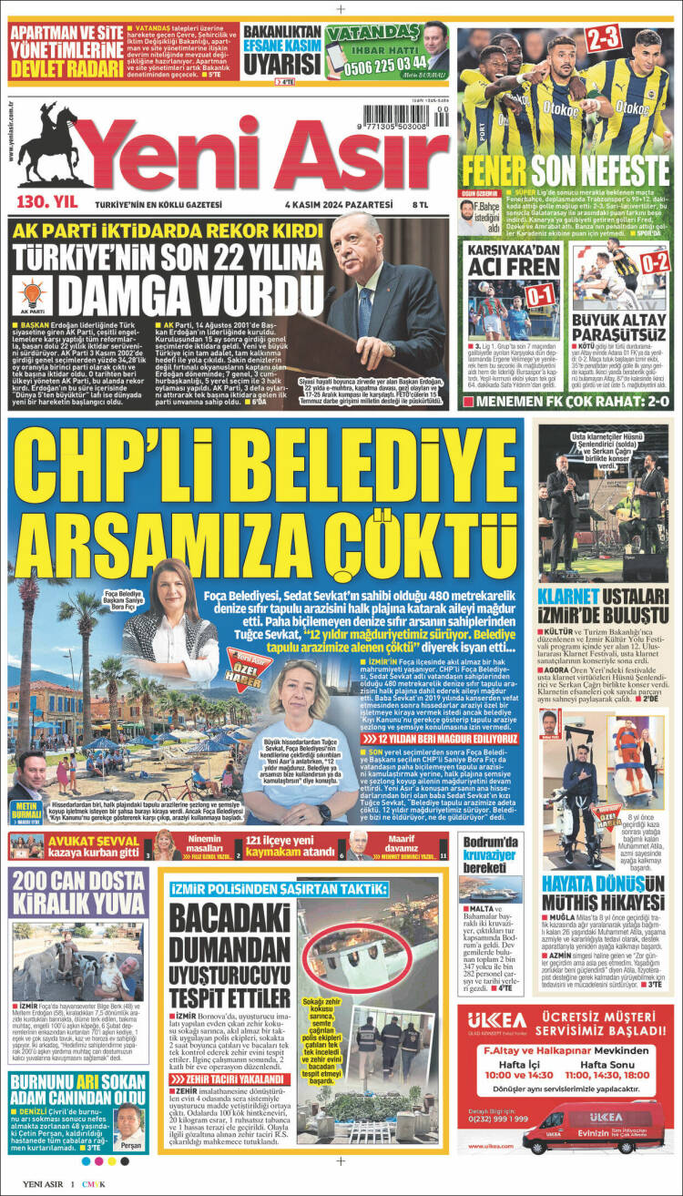 Portada de Yeni Asır (Turqu&iacute;a)