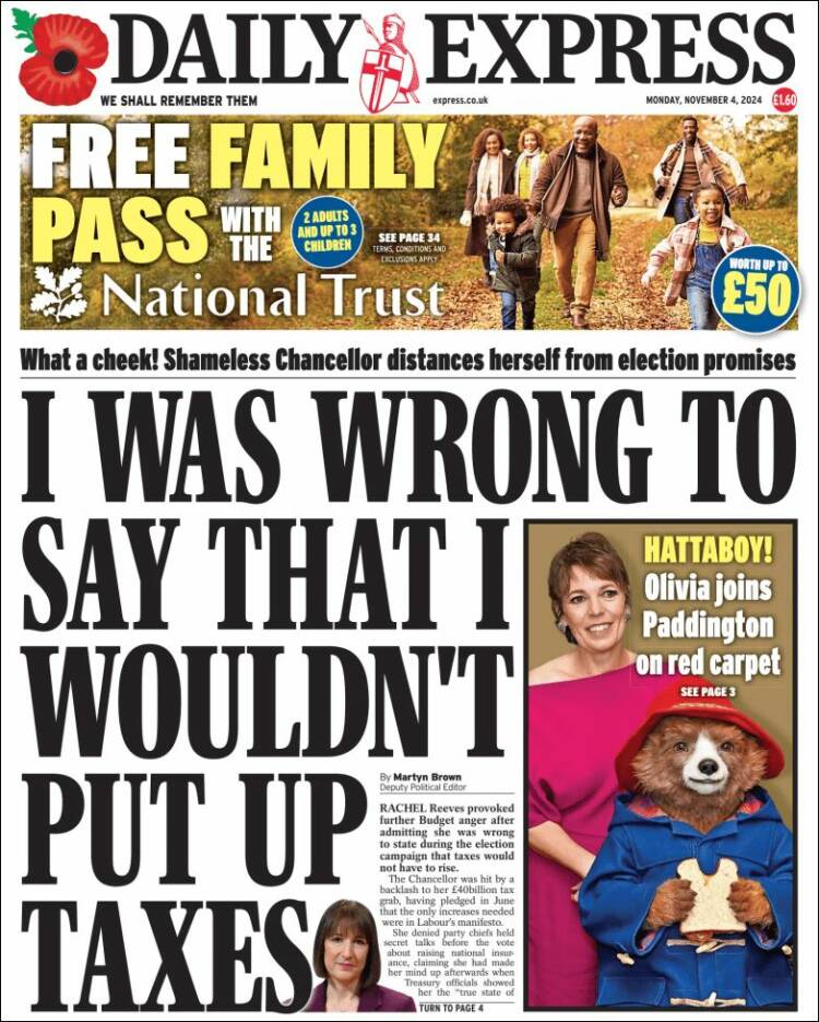 Portada de Daily Express (Reino Unido)