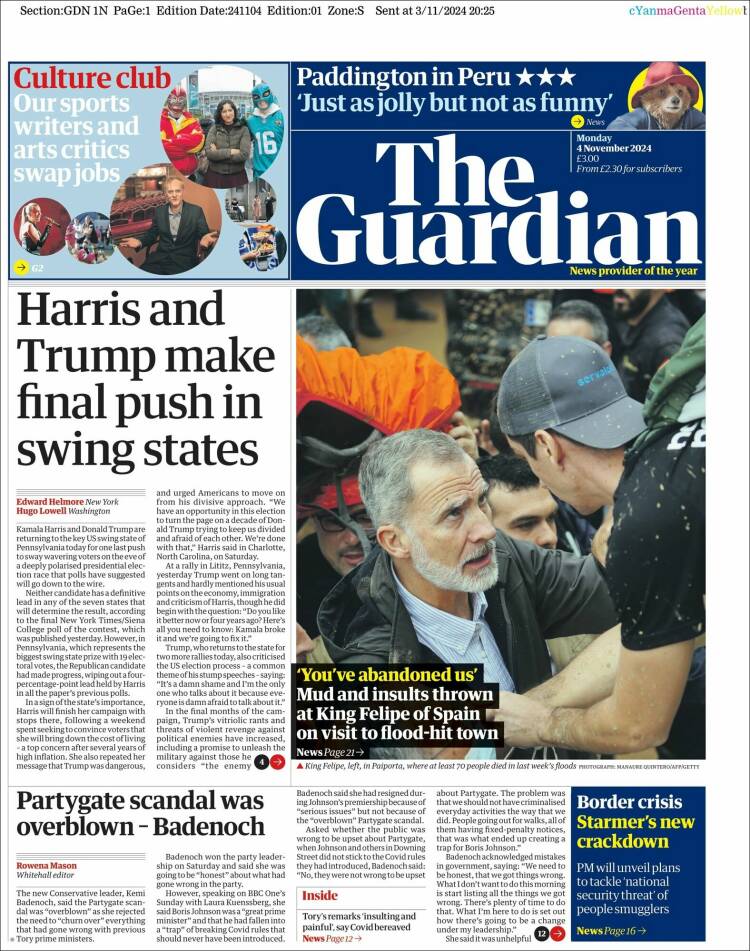 Portada de The Guardian (Reino Unido)