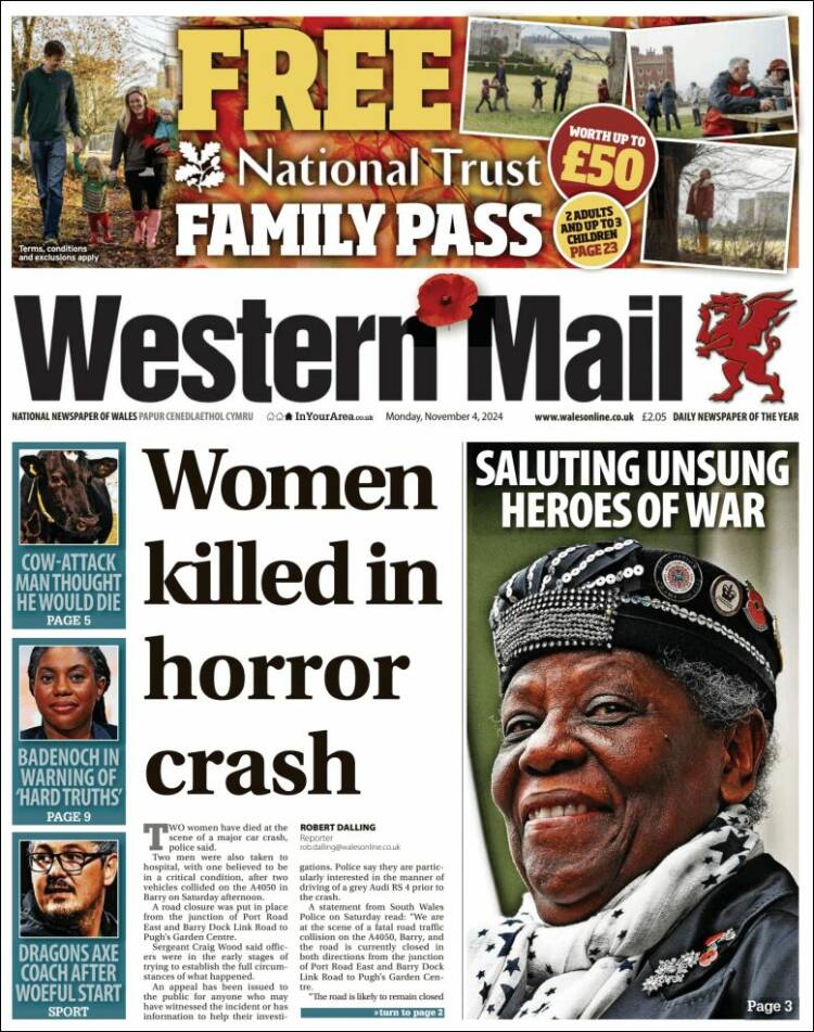Portada de Western Mail (Reino Unido)