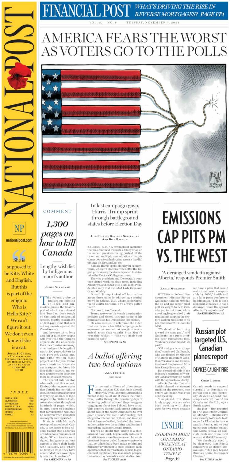 Portada de The National Post (Canadá)