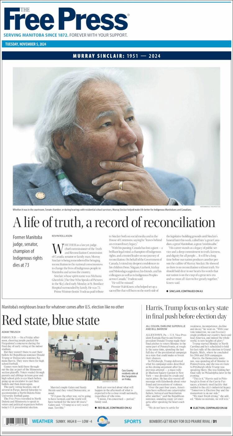 Portada de Winnipeg Free Press (Canadá)