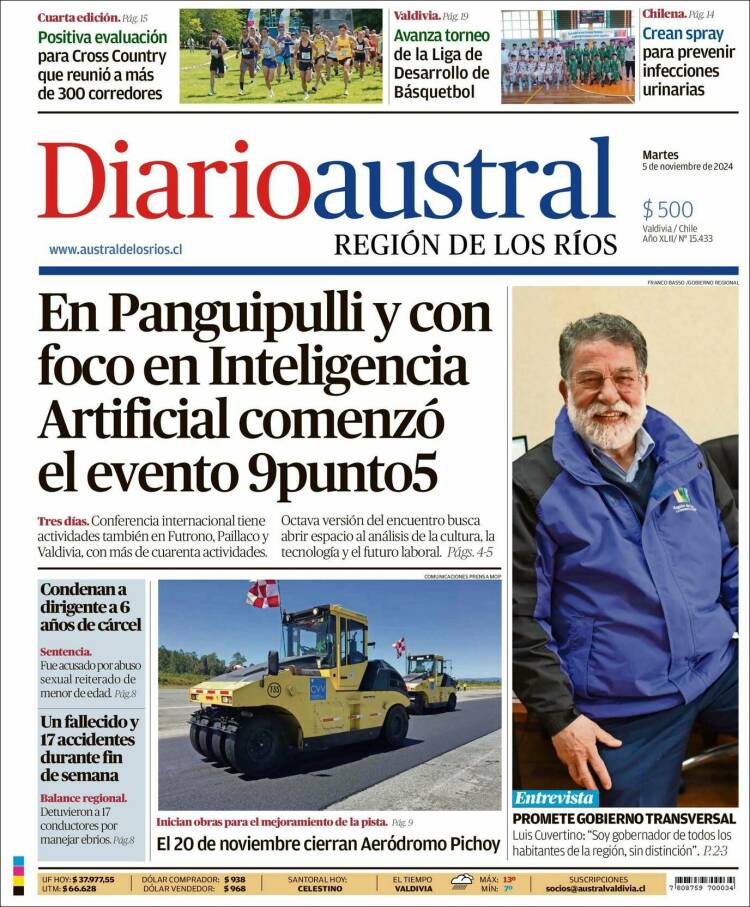 Portada de El Diario Austral de Valdivia (Chile)