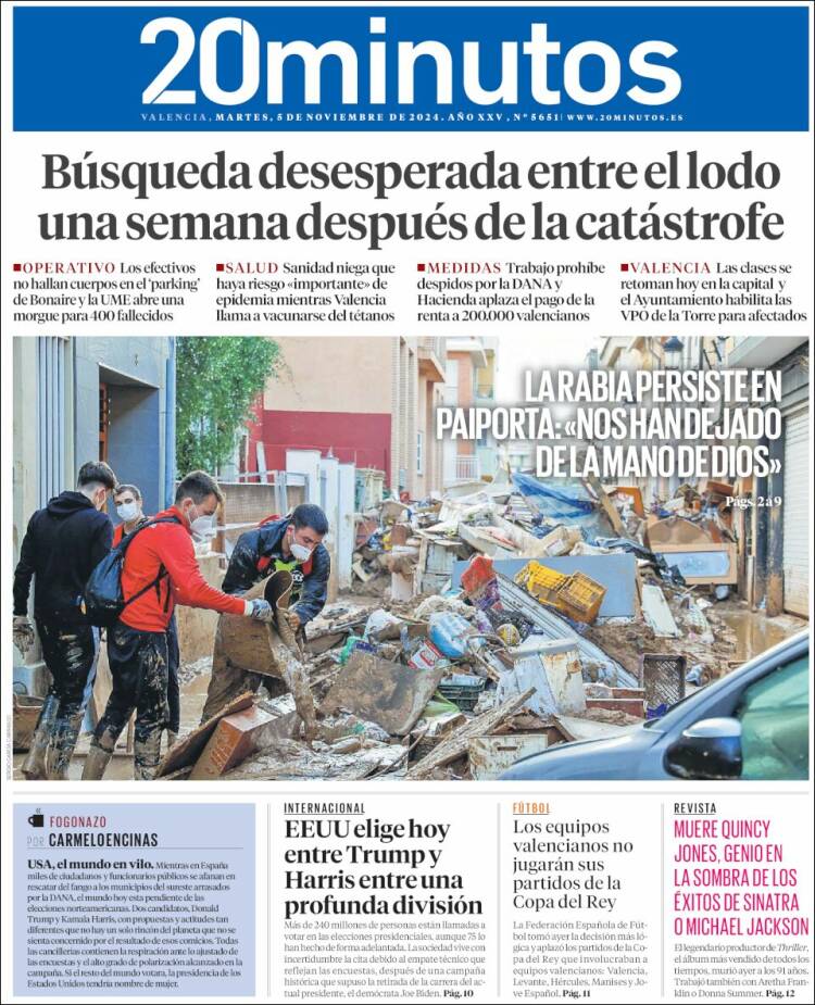 Portada de 20 Minutos - Valencia (España)