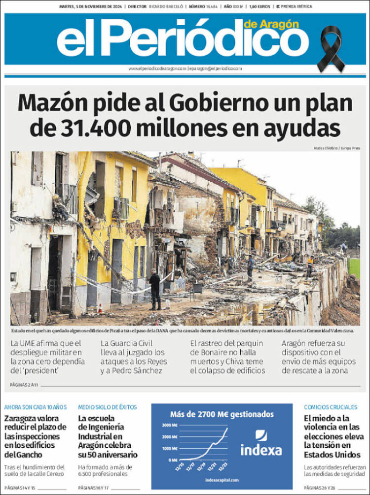 Portada de El Periódico de Aragón (España)