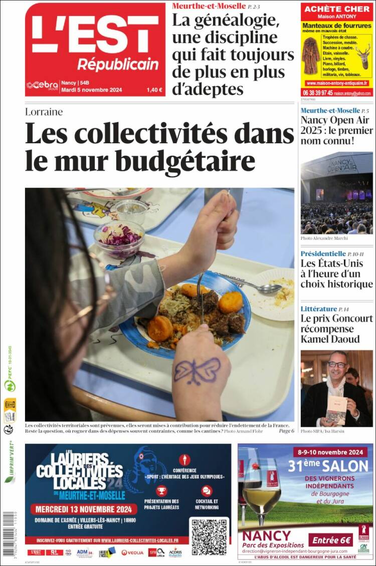 Portada de L'Est Republicain (France)