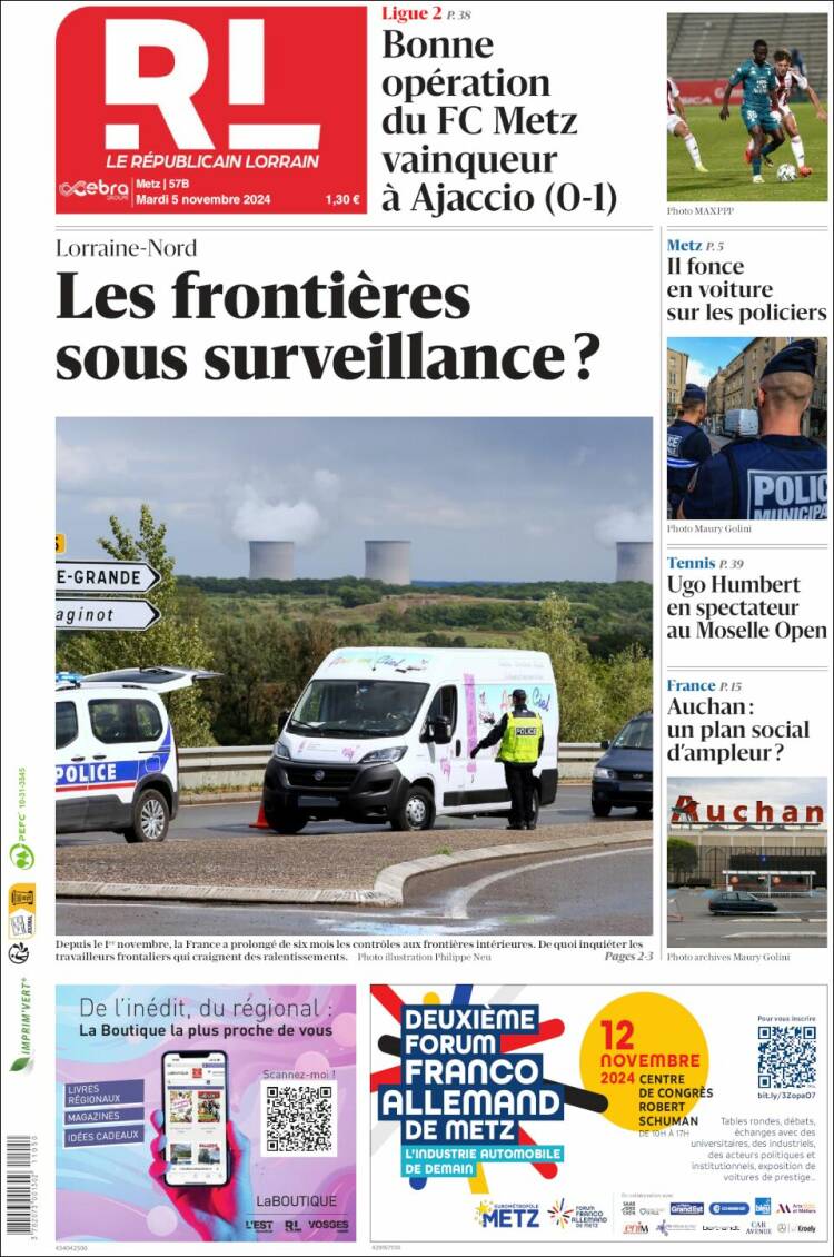 Portada de Le Republicain Lorrain (France)