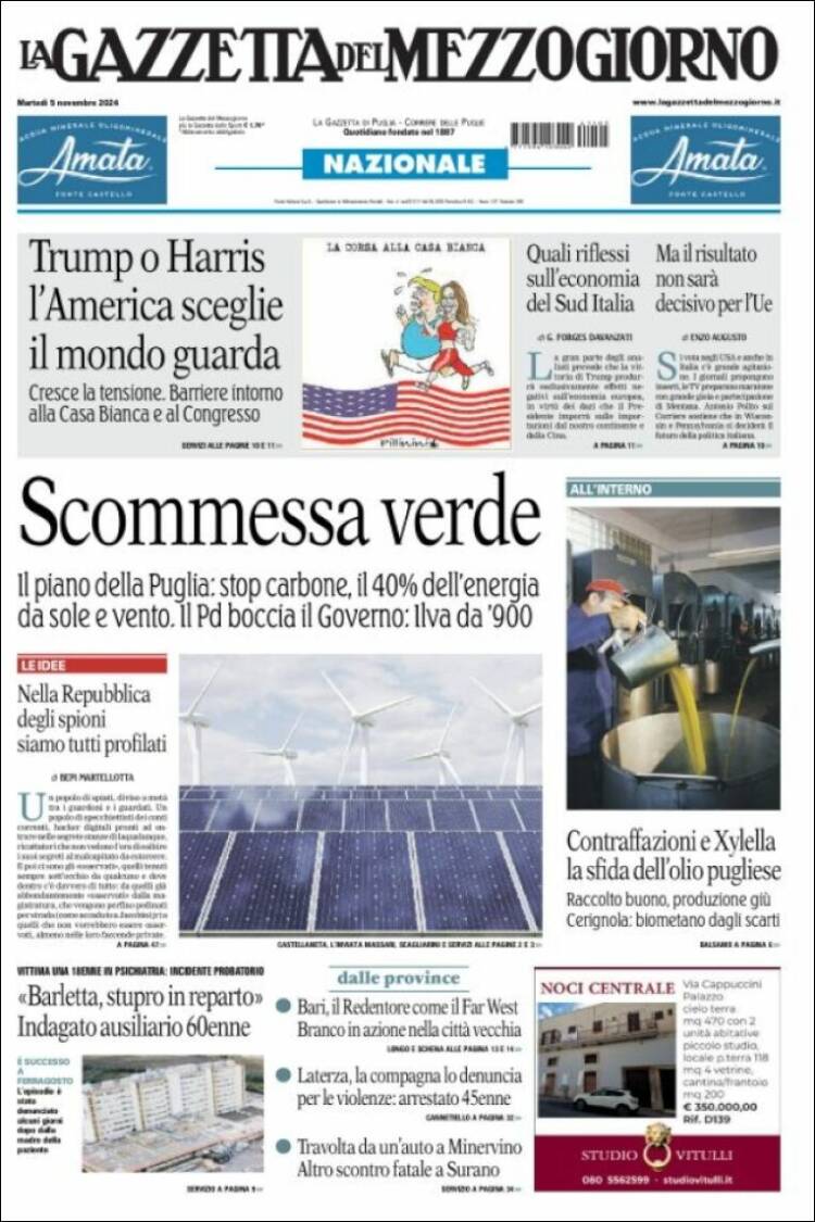 Portada de La Gazzetta del Mezzogiorno (Italia)