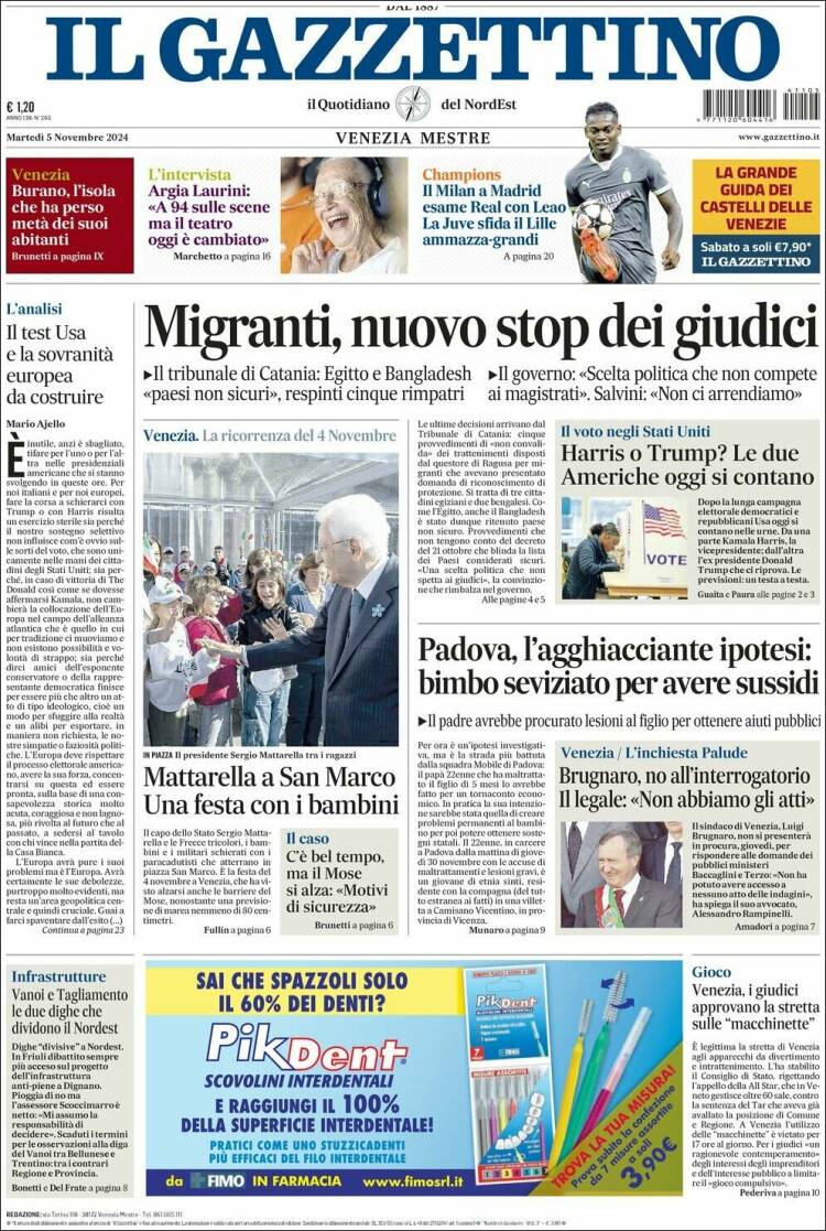 Portada de Il Gazzettino (Italia)