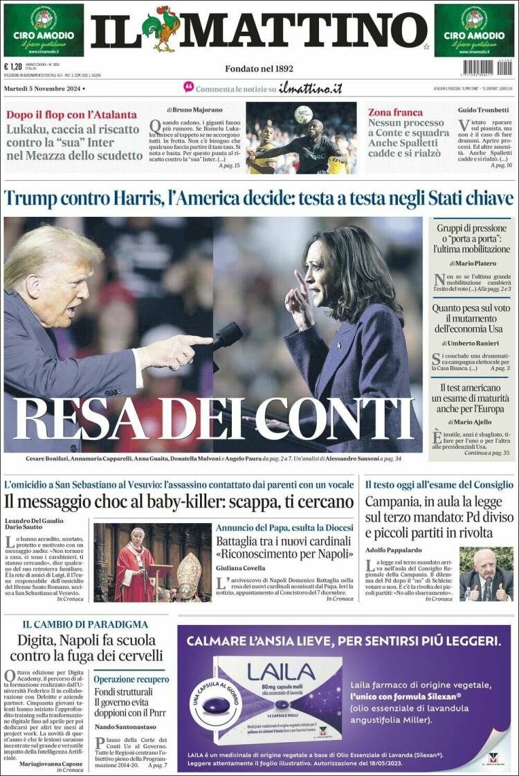 Portada de Il Mattino (Italia)