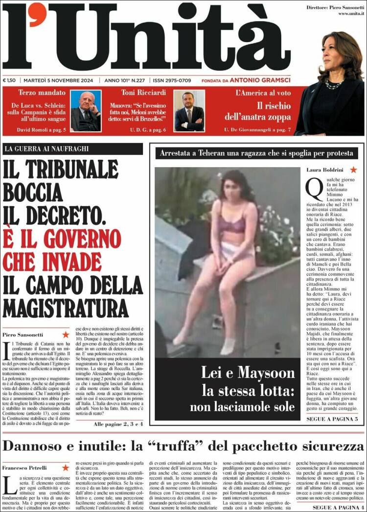 Portada de l'Unità (Italia)