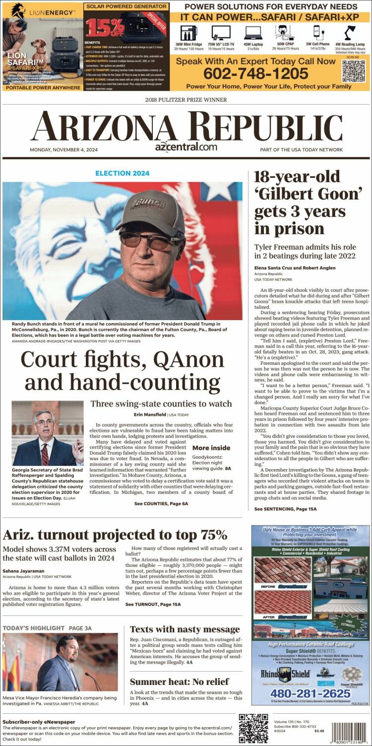 Portada de Arizona Republic News (USA)