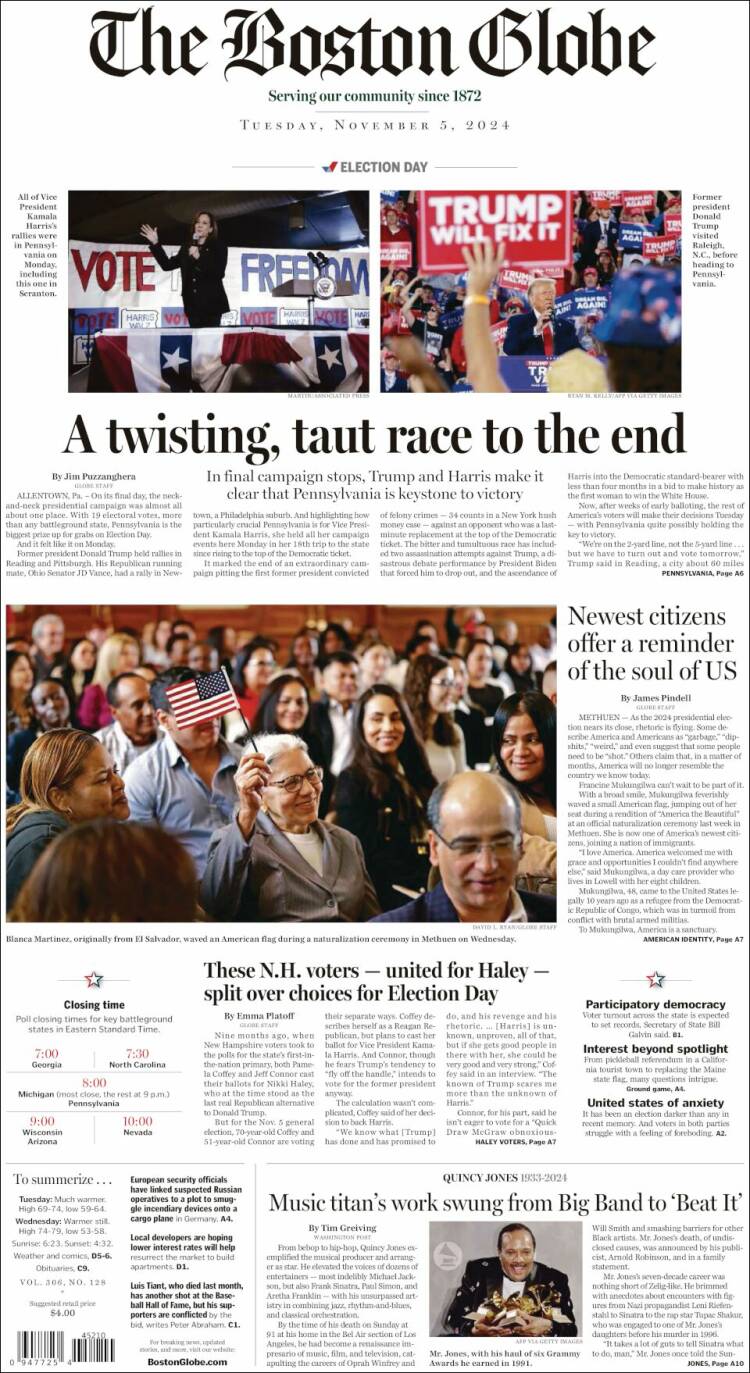 Portada de Boston Globe (USA)