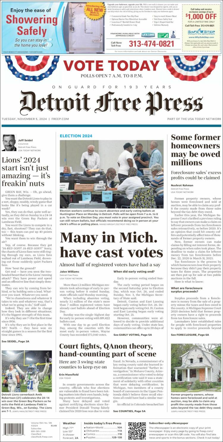 Portada de Detroit Free Press (USA)