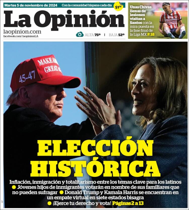 Portada de La Opinión (USA)