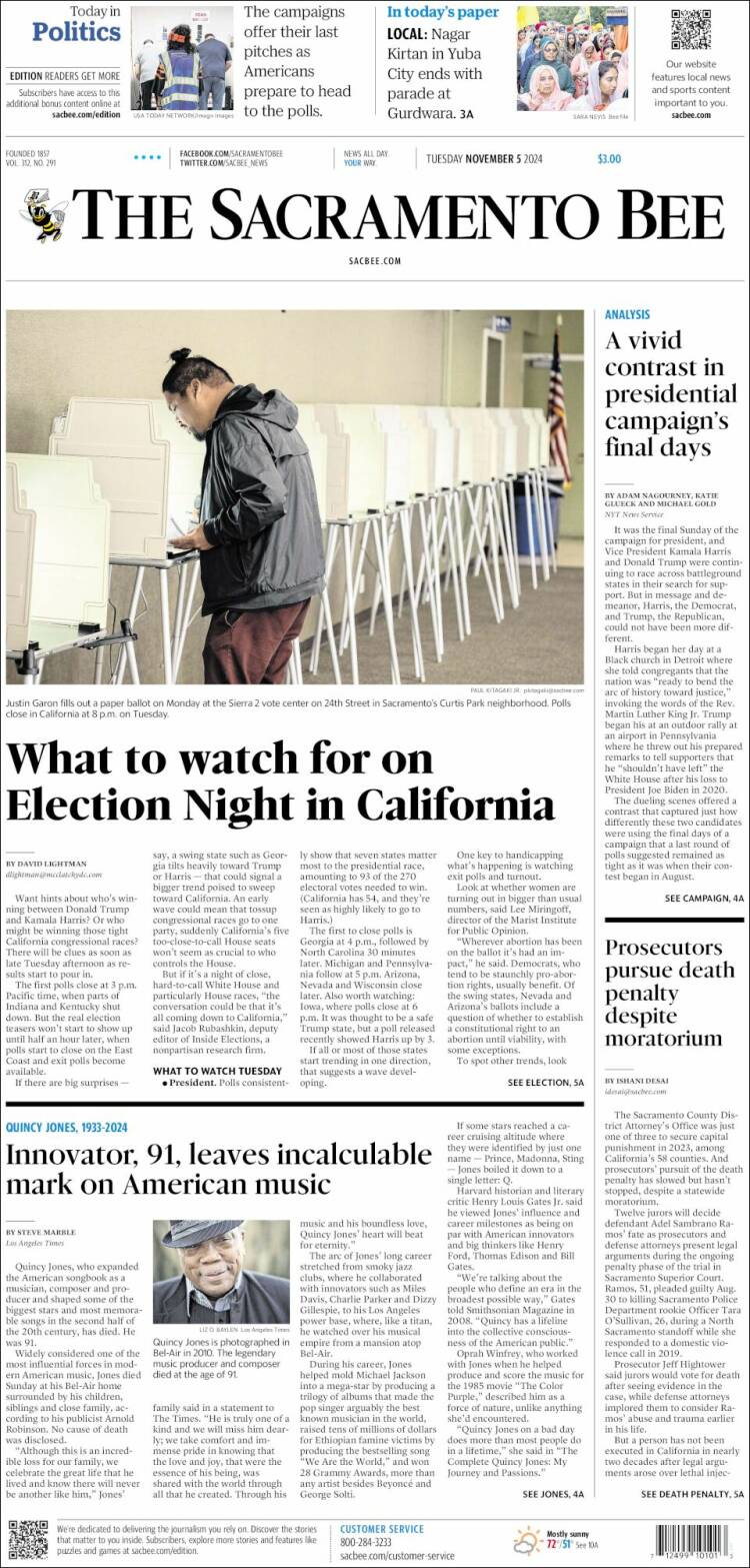 Portada de The Sacramento Bee (USA)