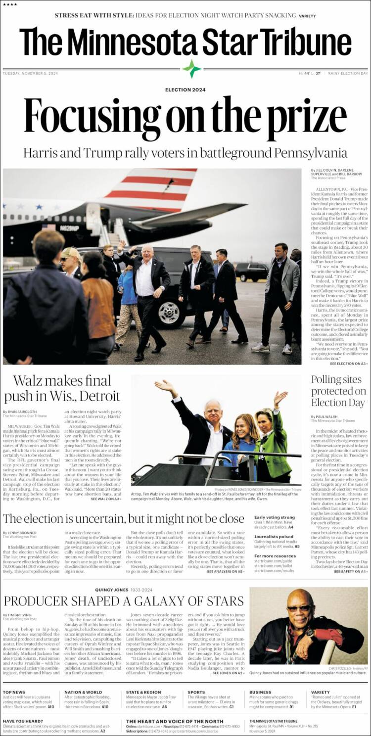 Portada de Star Tribune (USA)