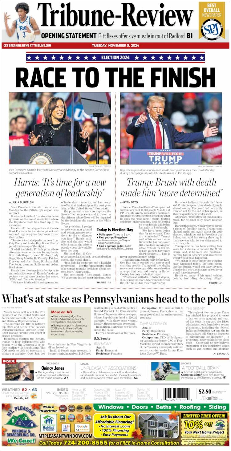 Portada de Tribune-Review (USA)