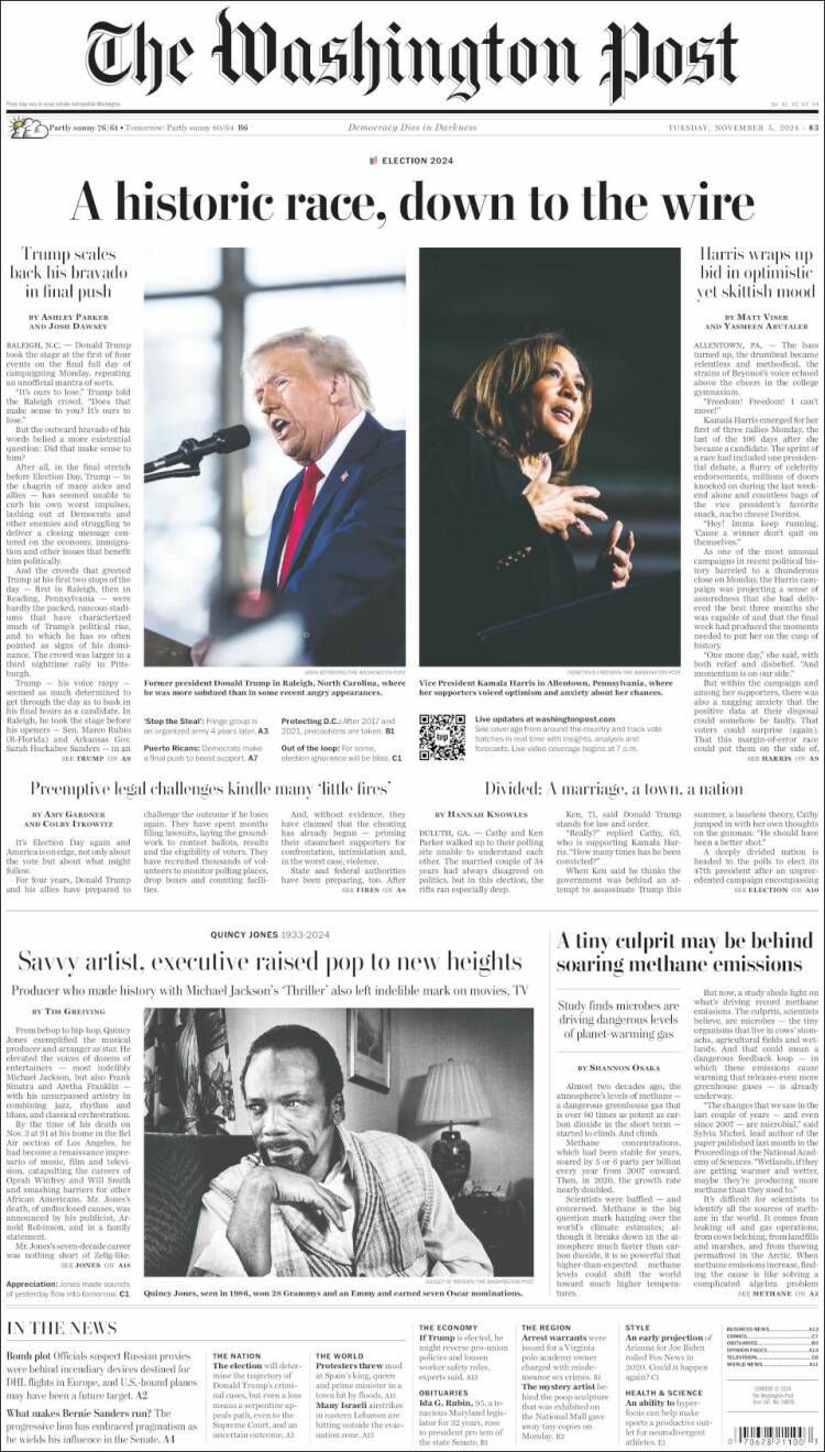 Portada de The Washington Post (USA)