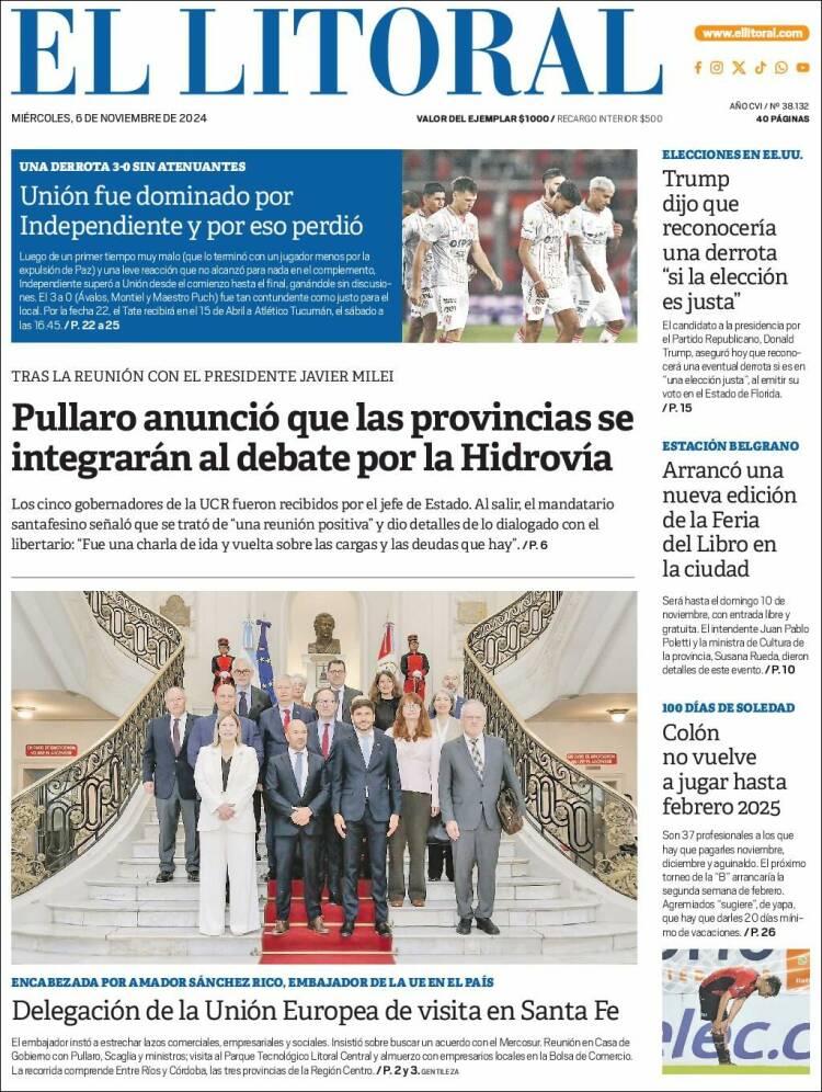 Portada de Diario El Litoral (Argentina)