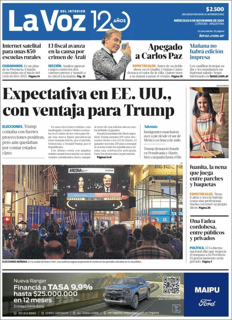 Portada de La Voz del Interior (Argentina)