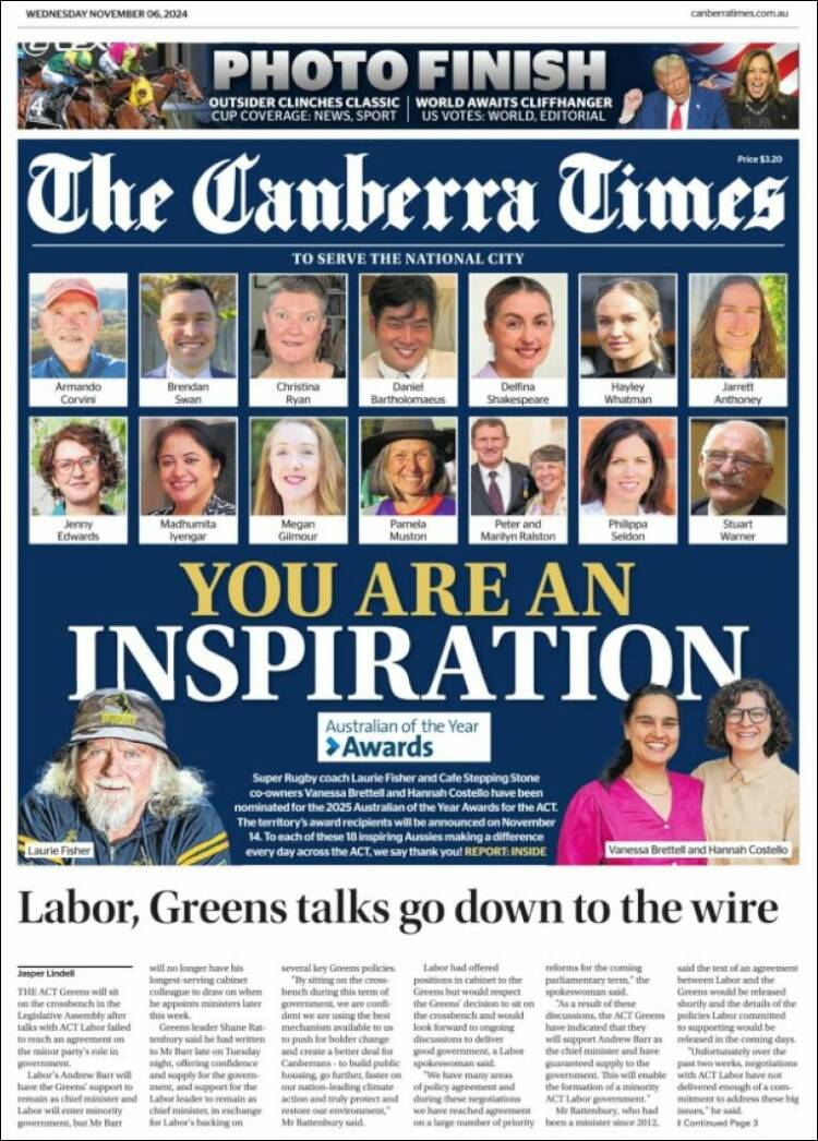 Portada de The Canberra Times (Australia)