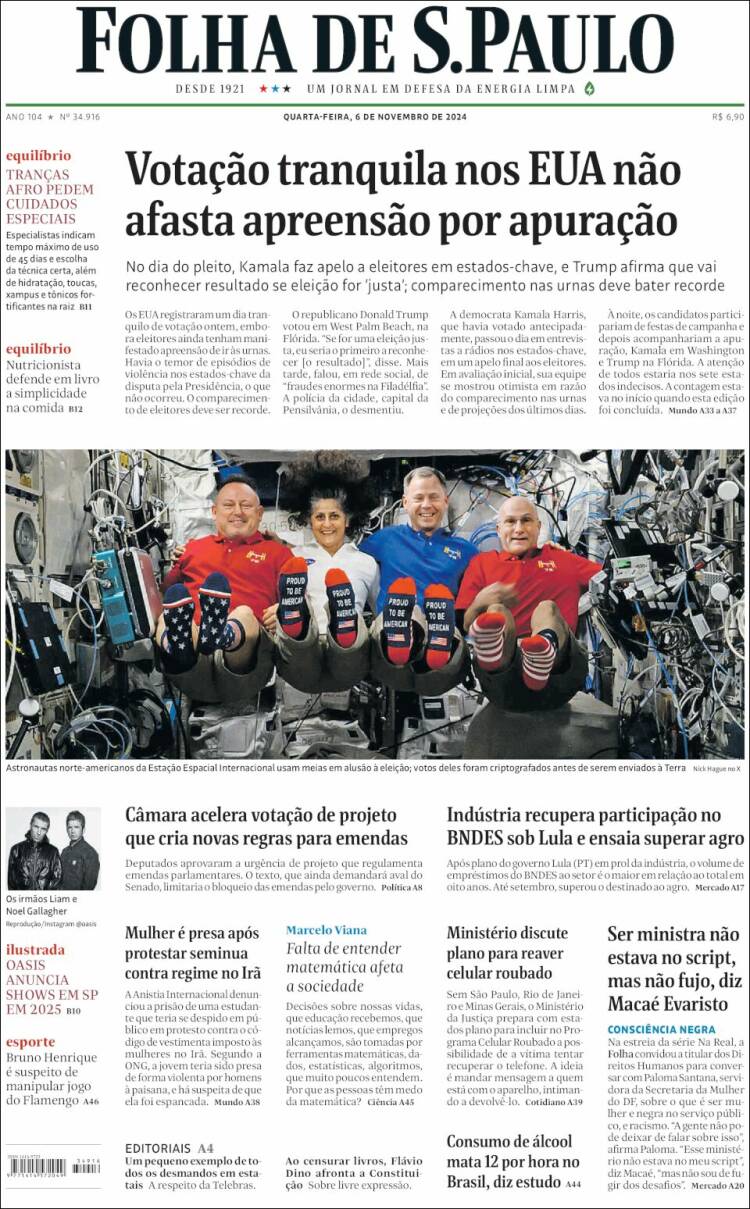 Portada de Folha de São Paulo (Brasil)