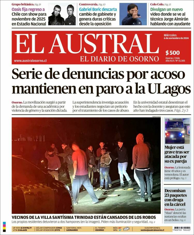 Portada de El Austral de Osorno (Chile)