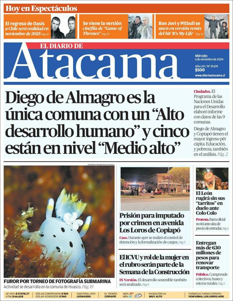 Portada de Diario de Atacama (Chile)