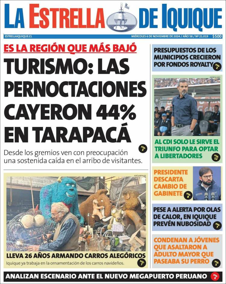 Portada de La Estrella de Iquique (Chile)