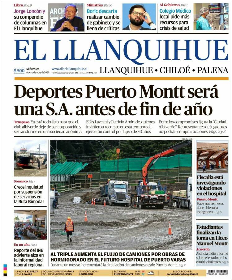 Portada de El Llanquihue (Chile)