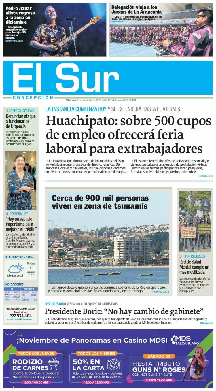 Portada de El Sur (Chile)