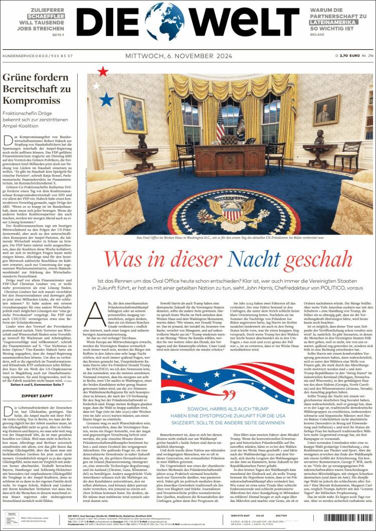 Portada de Die Welt (Alemania)