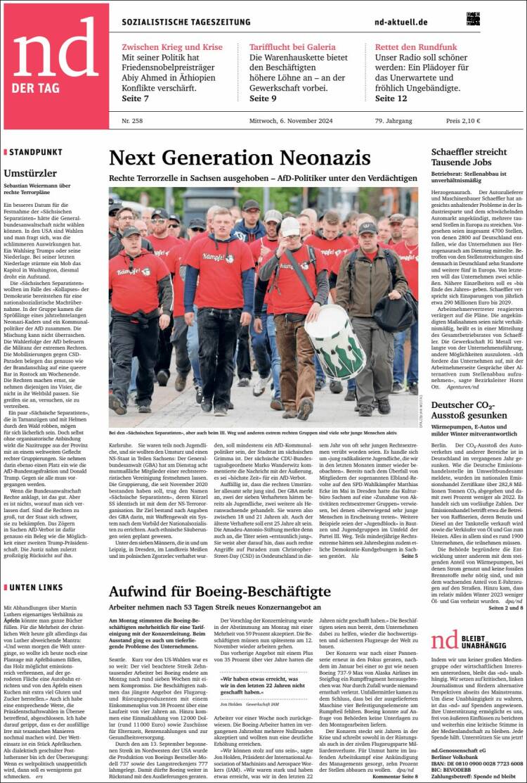 Portada de Neues Deutschland (Alemania)