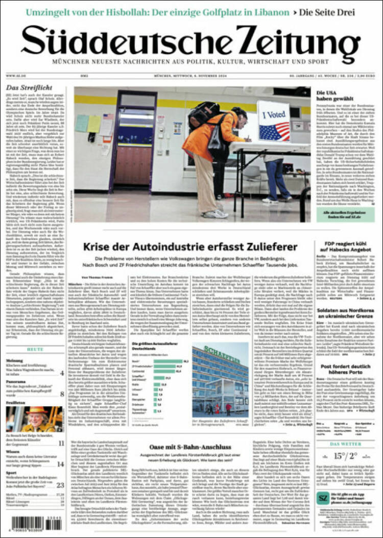 Portada de Sueddeutsche (Alemania)