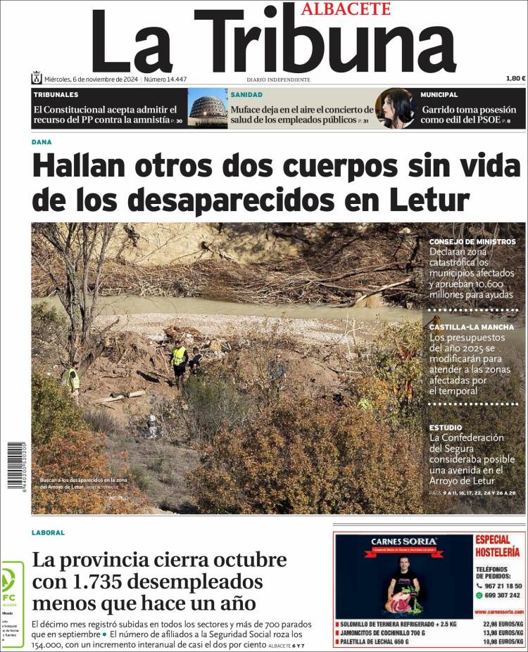 Portada de La Tribuna de Albacete (España)
