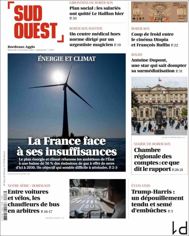 Portada de Sud Ouest (Francia)