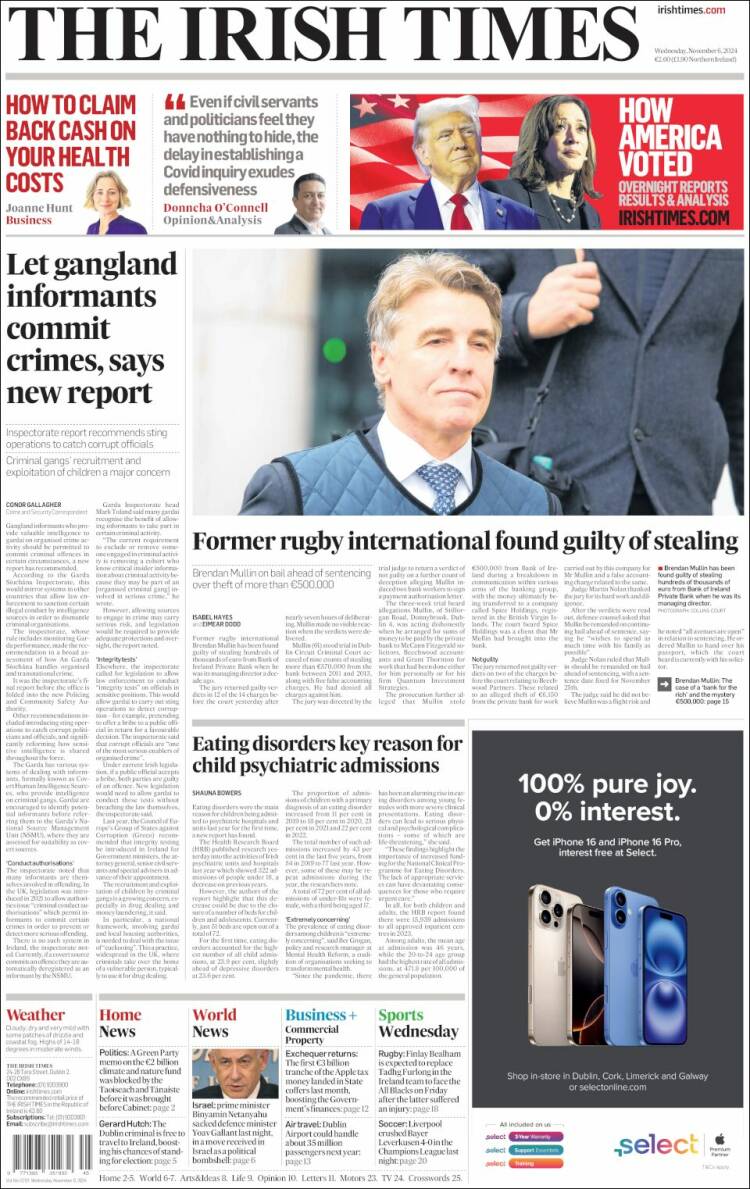 Portada de Irish Times (Irlanda)