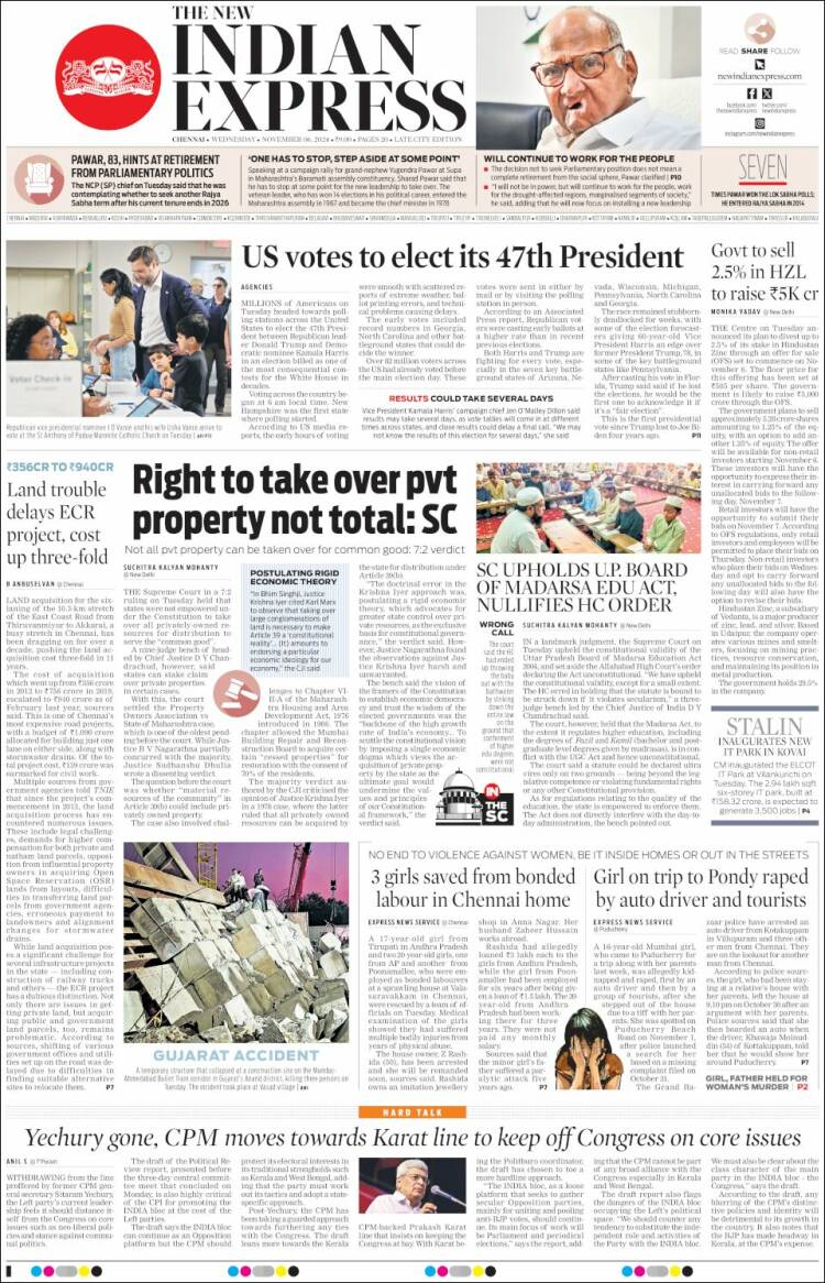 Portada de New Indian Express (India)