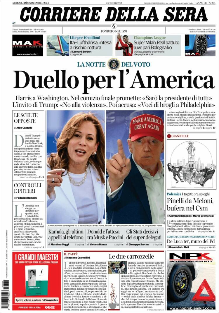 Portada de Corriere della Sera (Italia)