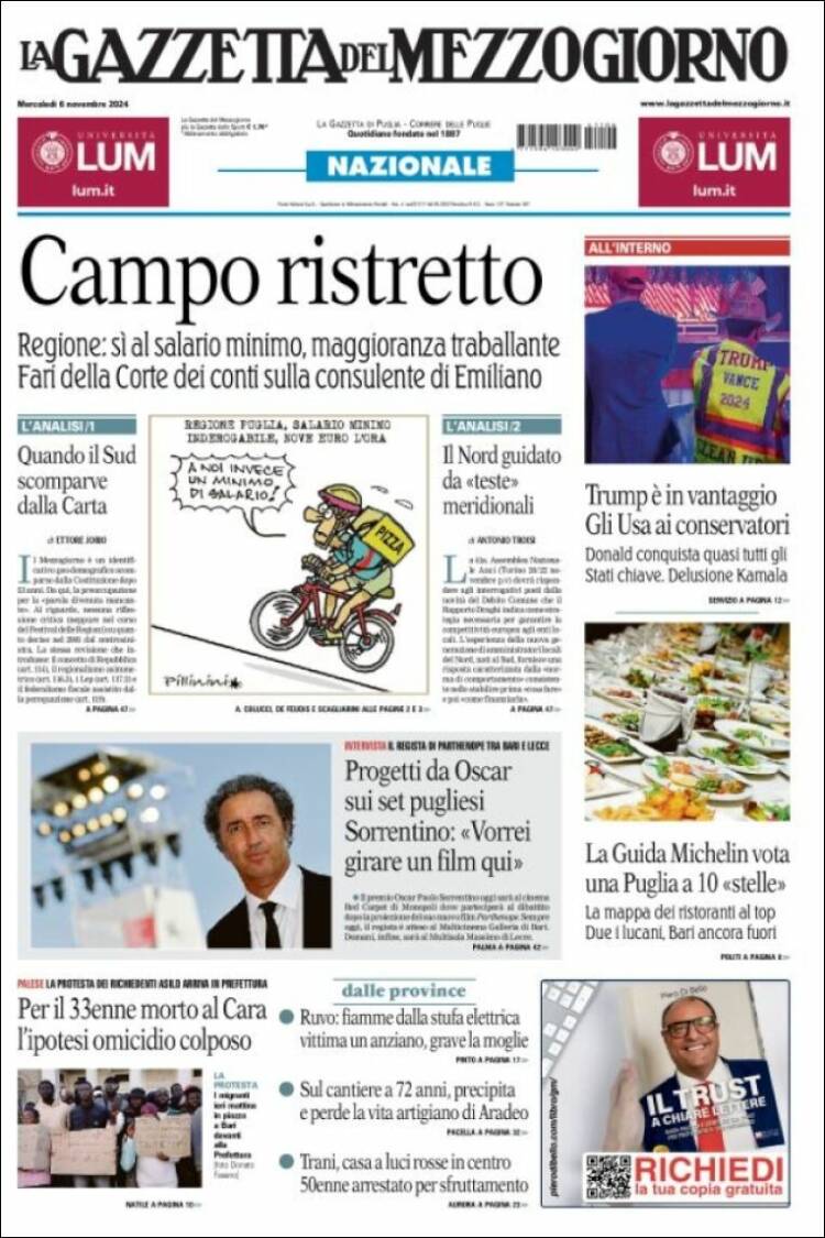 Portada de La Gazzetta del Mezzogiorno (Italia)
