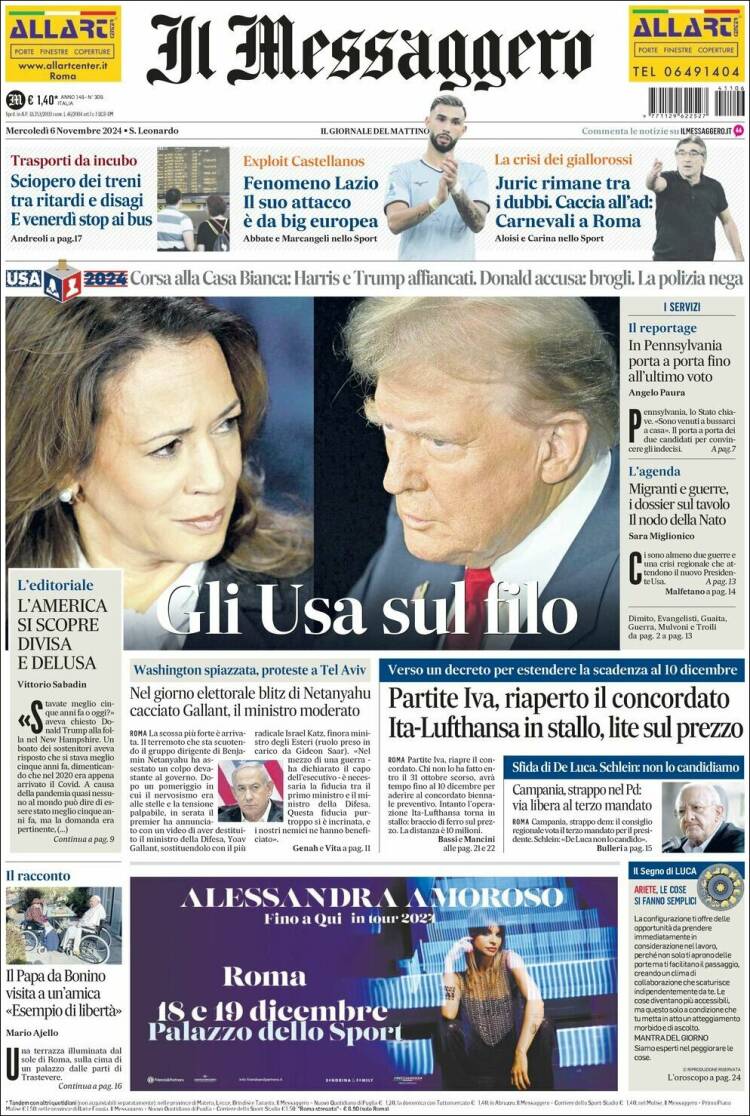 Portada de Il Messaggero (Italia)
