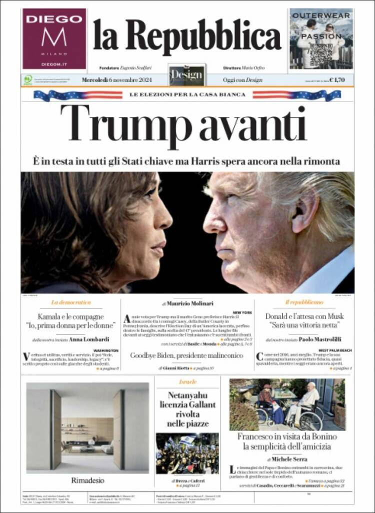 Portada de La Repubblica (Italia)