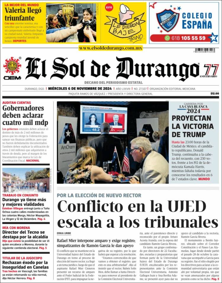 Portada de El Sol de Durango (M&eacute;xico)
