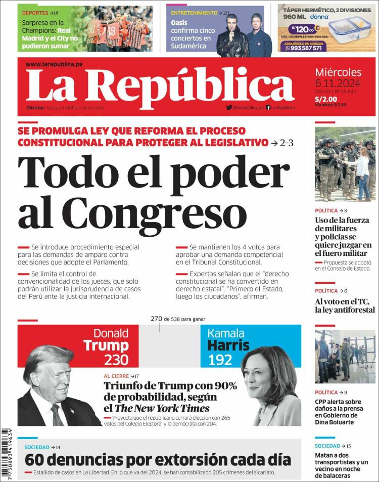Portada de La Republica (Per&uacute;)