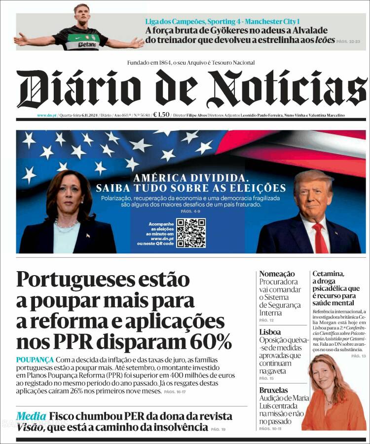 Portada de Diário de Noticias (Portugal)