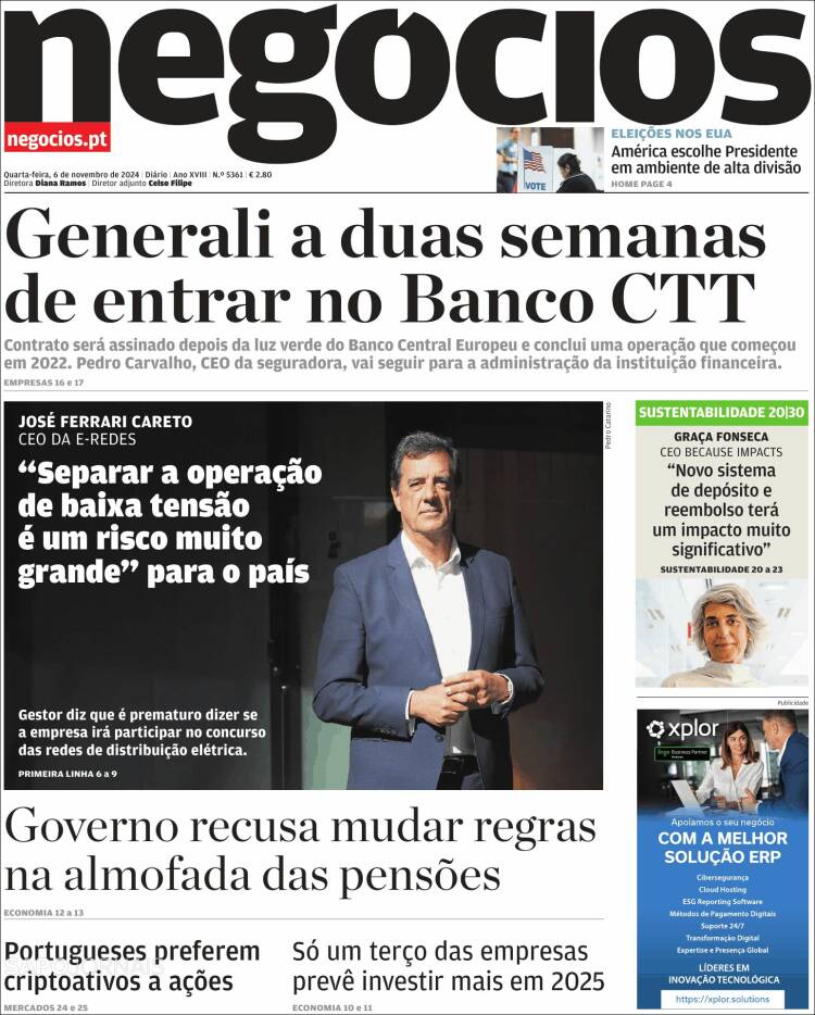Portada de Jornal de Negócios (Portugal)