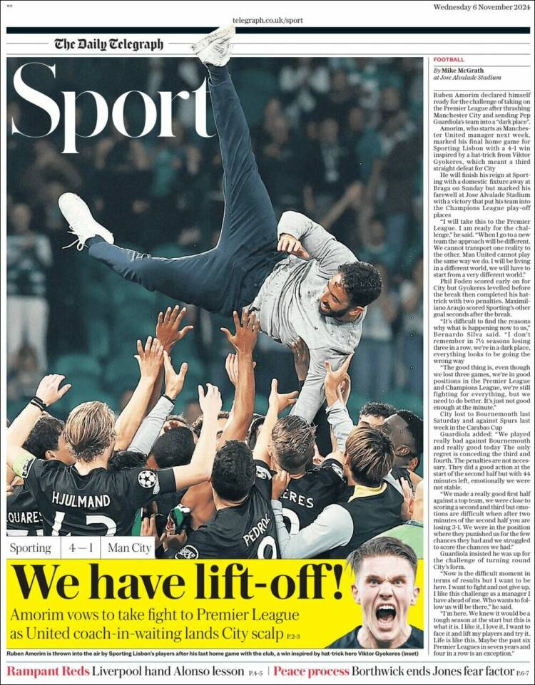 Portada de Telegraph Sport (Reino Unido)