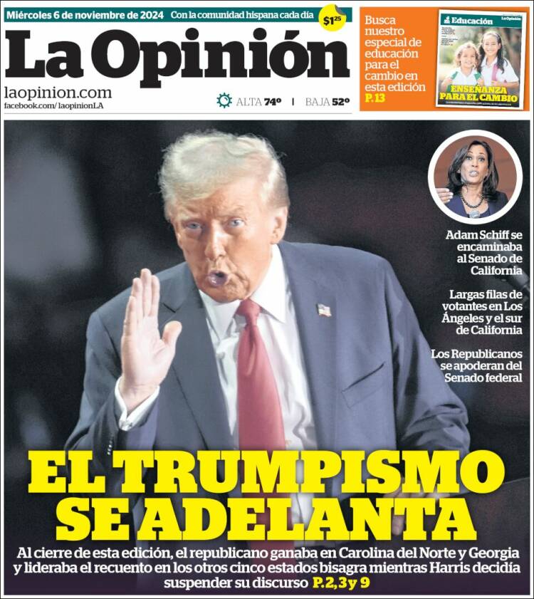 Portada de La Opinión (USA)