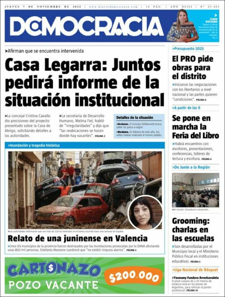 Portada de Diario Democracia (Argentina)
